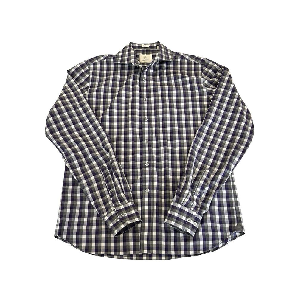 Todd Snyder Button Up Shirt Mens Size 16 36/37 Purple & Gray Plaid Long Sleeve